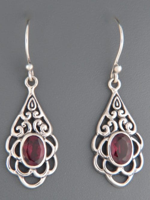 Garnet Earrings - Sterling Silver - G625