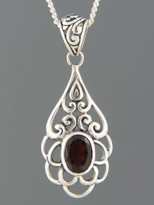 Garnet Pendant - Sterling Silver - G375