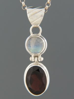 Garnet & Moonstone Pendant - Sterling Silver - G377
