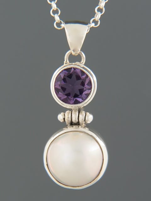 Amethyst & Pearl Pendant - Sterling Silver - A313