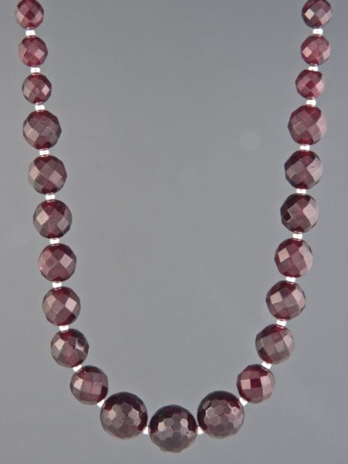 Garnet Necklace with round Sterling Silver beads - 45cm - G042