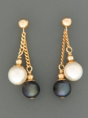 8mm Dark & White Pacific Pearl Earrings - 14ct Gold Filled - YDW8CH