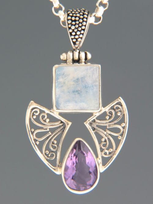 Amethyst & Moonstone Pendant - Sterling Silver - A493