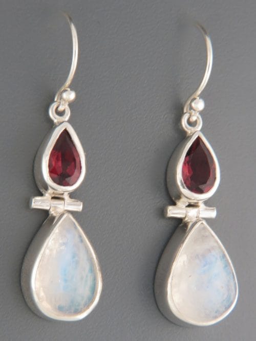Moonstone Earrings with Garnet - Sterling Silver - MS533