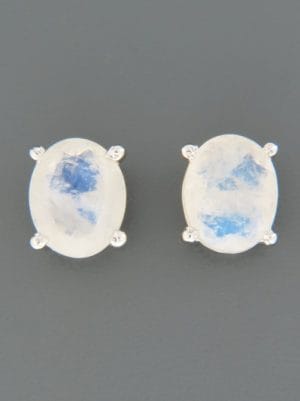 Moonstone Earrings - Sterling Silver stud - 8x10mm stones - MS517
