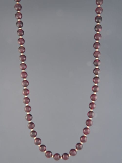 Garnet Necklace - 6mm round stones with Gold beads - G031