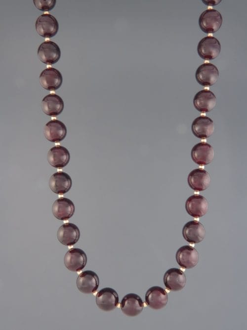 Garnet Necklace - 10mm round stones with Gold beads - G028