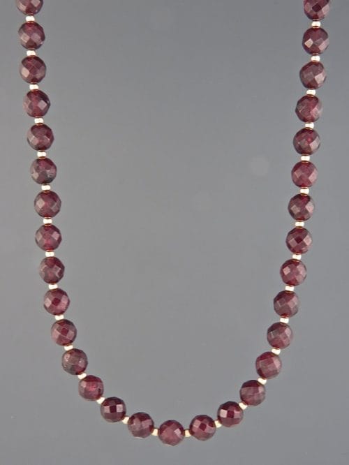 Garnet Necklace - 6mm round faceted stones with Gold beads - G032