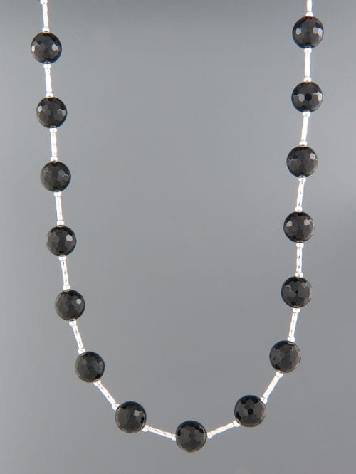 Onyx Necklace - 8mm stones with Silver twist beads - OX095
