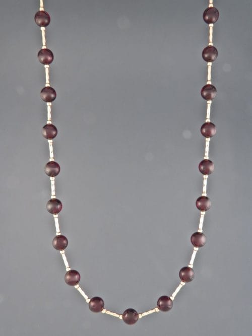 Garnet Necklace - 6mm round stones with twist beads - G040