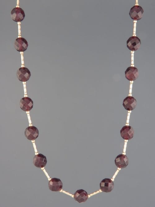 Garnet Necklace - 8mm round faceted stones with twist beads - G036
