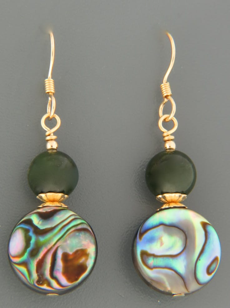 Paua Shell & Jade Earrings - 14ct Gold Filled - PA537G
