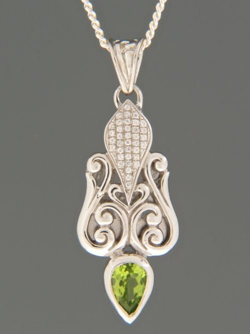 Peridot Pendant with Zircon - Sterling Silver - P350