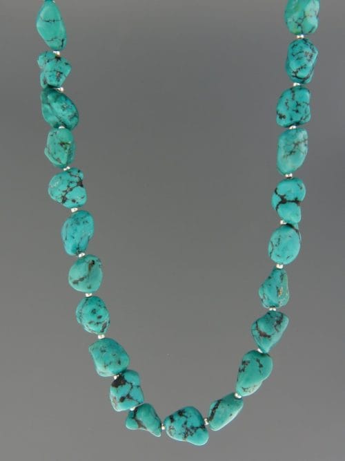 Turquoise Necklace - irregular nuggets with Sterling Silver beads - TQ065