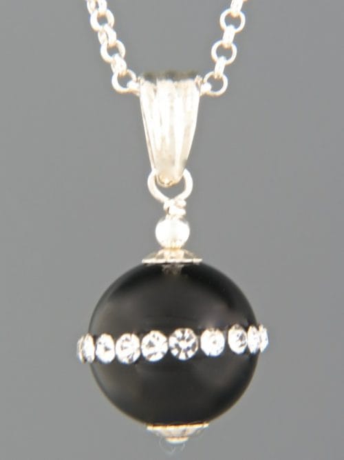 Onyx Pendant with Zircons - Sterling Silver - OX358