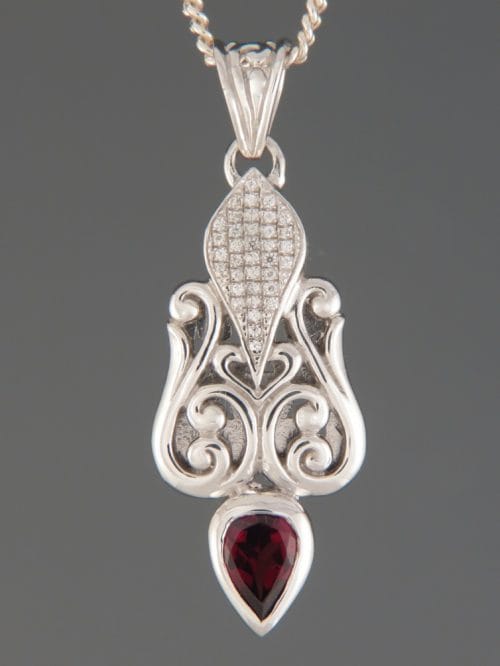 Garnet Pendant with Zircon - Sterling Silver - G374