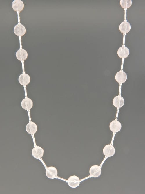 Rose Quartz Necklace - 8mm round faceted stones  - RQ064