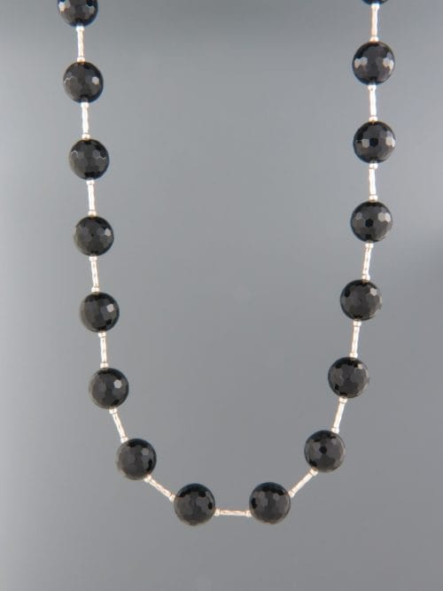 Onyx Necklace - 10mm stones with Silver twist beads - OX094