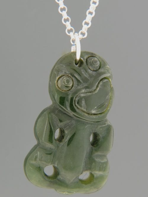 Jade Tiki (medium) Pendant - Sterling Silver - J418