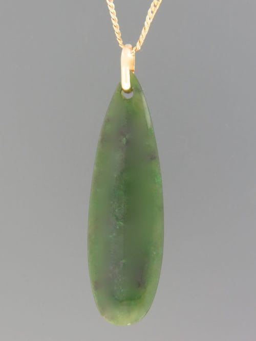 Jade Pendant - 9ct Gold - length 68mm - J417G
