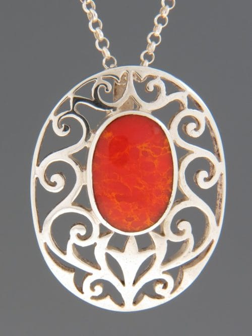 Red Coral Pendant - Sterling Silver - CO318