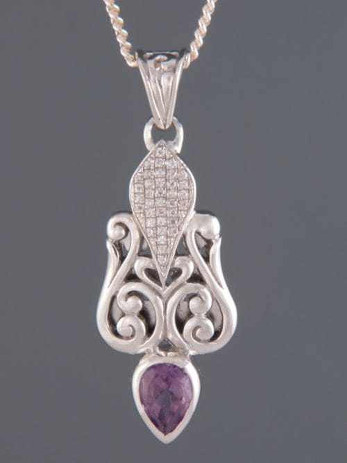 Amethyst Pendant with Zircon - Sterling Silver - A317