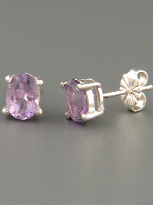 Amethyst Earrings - Sterling Silver stud - 5x7mm stones - A658
