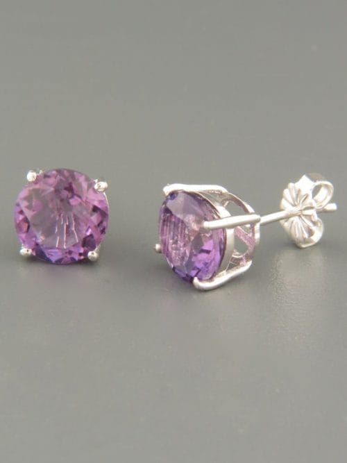 Amethyst Earrings - Sterling Silver stud - 8mm stones - A665