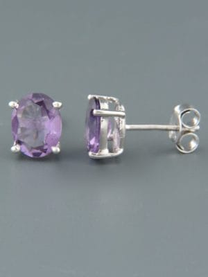 Amethyst Earrings - Sterling Silver stud - 8x10mm stones - A686