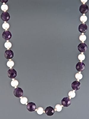 Amethyst & Pearl Necklace with Gold beads - A127