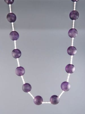 Amethyst Necklace - 8mm round stones with Silver twist beads - A132