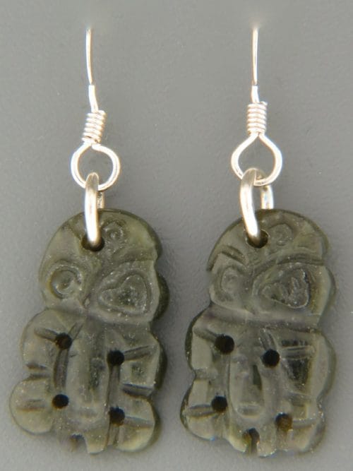 Jade Tiki Earrings - Sterling Silver - J557