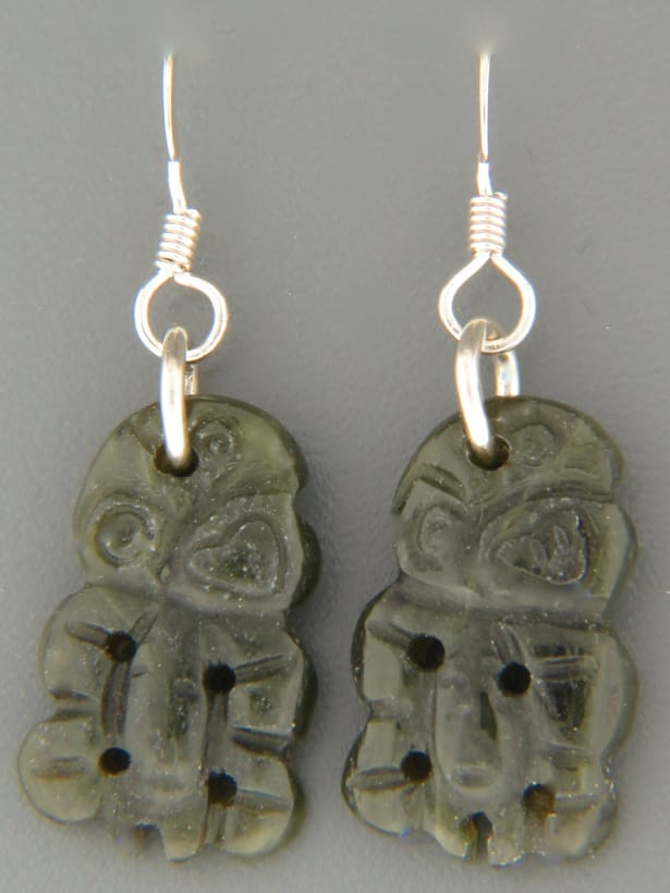Jade Tiki Earrings - Sterling Silver - J557