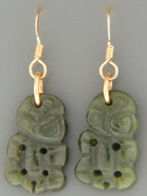 Jade Tiki Earrings - 14ct Gold Filled - J557G
