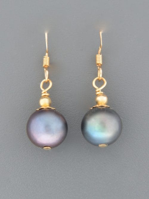 10mm Dark Pacific Pearl Earrings - 14ct Gold Filled - YD10G