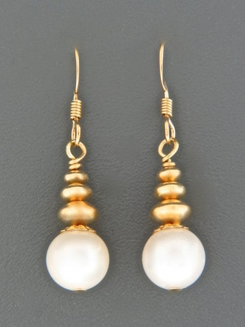 8mm White Pacific Pearl Earrings - 14ct Gold Filled - YW8UG