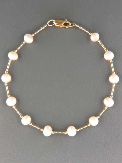 6mm white Pearl Bracelet with twist beads - YW6HB