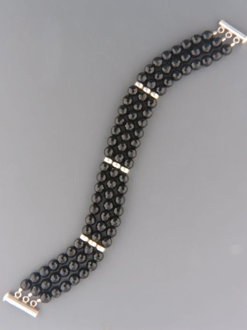 Onyx 3 strand Bracelet - Sterling Silver - OX931