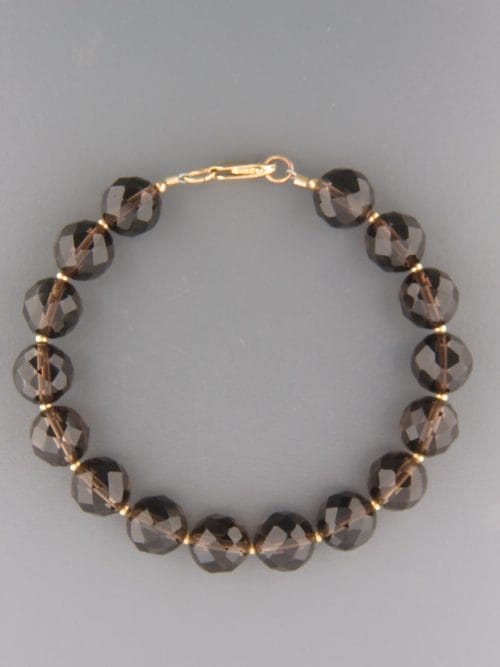 Smokey Quartz Bracelet - 10mm round faceted stones - SQ914