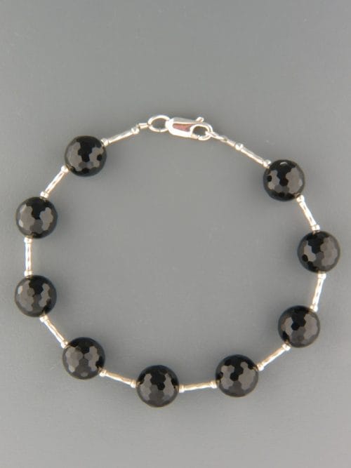 Onyx Bracelet - 10mm round faceted stones with Silver - OX937