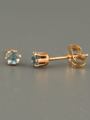 Blue Topaz Earrings - Gold stud - 3mm stones - BT503G