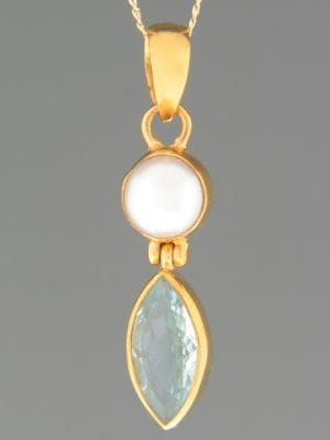 Blue Topaz & Pearl Pendant - Gold Vermeil - BT407GV