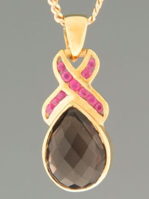 Smokey Quartz Pendant with Pink Tourmaline - Gold Vermeil - SQ317GV