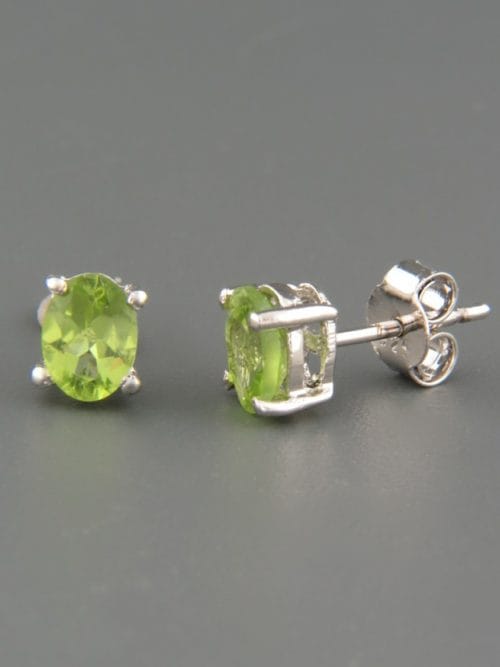 Peridot Earrings - Sterling Silver stud - 5x7mm stones - P506