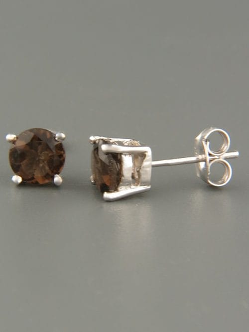Smokey Quartz Earrings - Sterling Silver stud - 6mm stones - SQ557