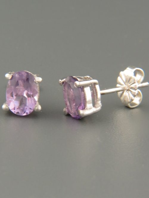Amethyst Earrings - Sterling Silver stud - 7x9mm stones - A512