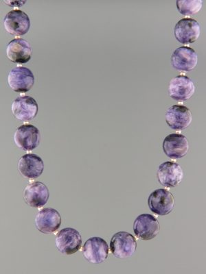 Charoite Necklace - 10mm round stones with Gold beads - CH006