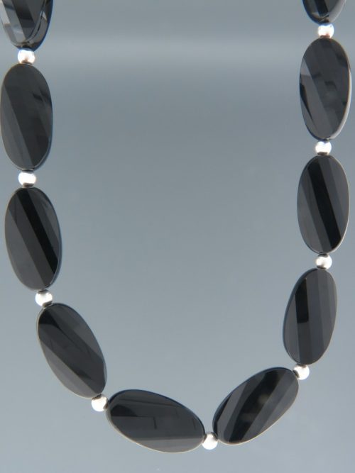 Onyx Necklace - oval faceted stones with Silver beads - OX103