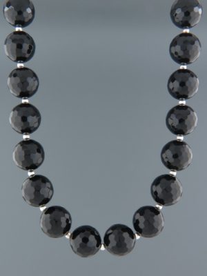 Onyx Necklace - 14mm round faceted stones with Silver beads - OX106