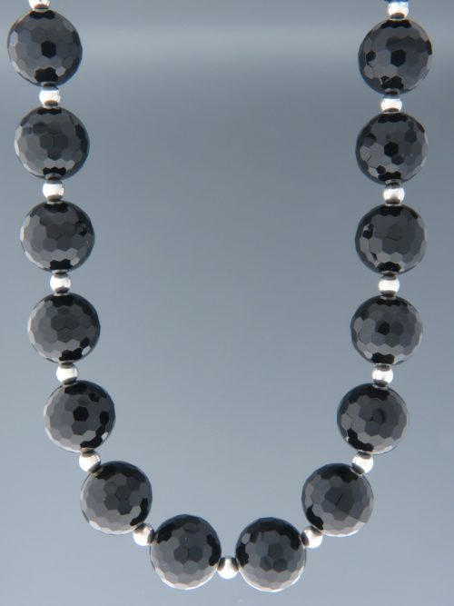 Onyx Necklace - 16mm round faceted stones with Silver beads - OX107